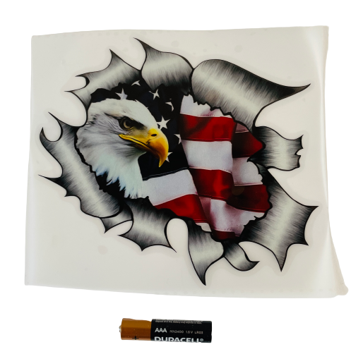 5" x 5" Stick-On Car Decal with Eagle and American Flag - Patriotic Auto Accessory
