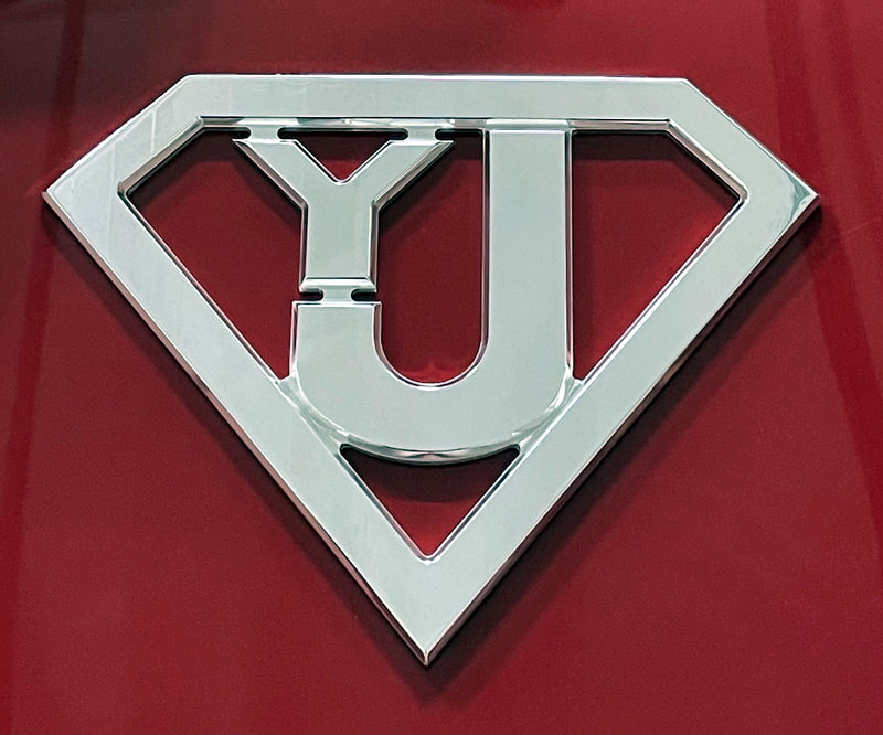 Metal Car Badge Emblem fits YJ Jeep Billet CNC 6061 Aluminum 7.5"x 5.5" Polished USA