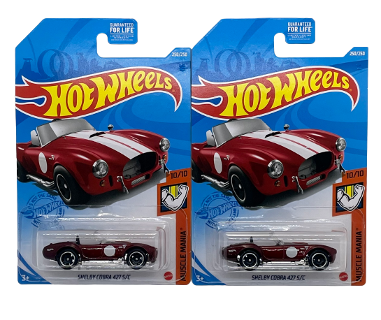 Red Mattel Hot Wheels Muscle Mania Shelby Cobra 427 S/C - Diecast Car (2X)