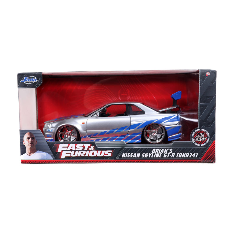Jada Toys Fast & Furious Brian's Nissan GT-R (BRNR34) Silver Die Cast Item 97158 1:24