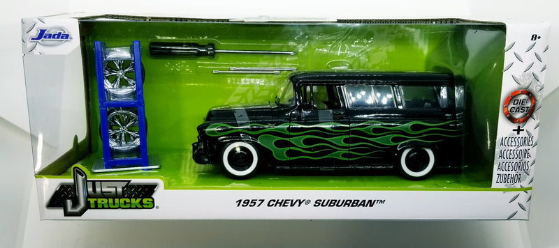 Jada Toys Just Trucks 1957 Chevy Suburban Black/Flames Spare Wheels item 97821 1:24
