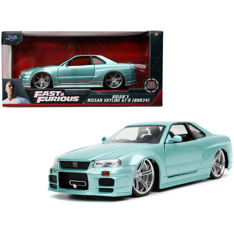 Jada Toys Fast & Furious Brian's Nissan Skyline GT-R [BNR34] Aqua Item #32608 1:24