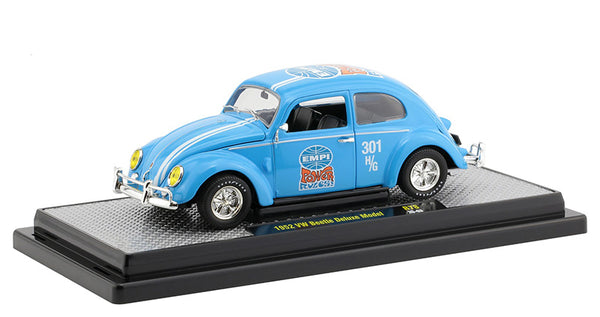 1952 VW Beetle Sky Blue Deluxe Model m2 Machines R78 EMPI Power Rules 1:24