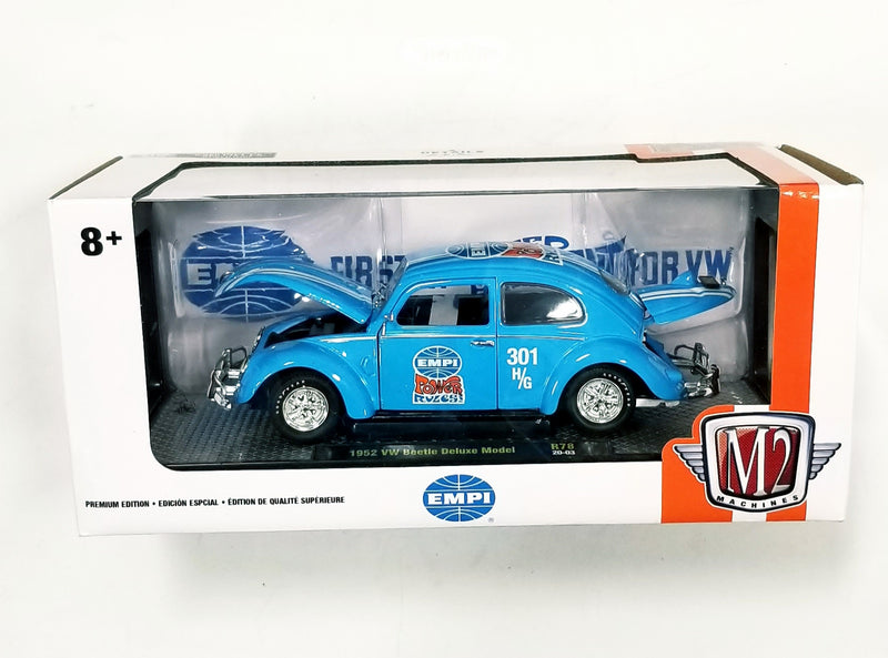 M2 Machines 1952 VW Beetle Sky Blue Deluxe Model EMPI Power Rules R78 1:24