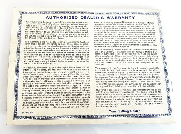 1963 Original Chrysler Warranty Owner Service Certificate Book & Build Sheet HRA0063