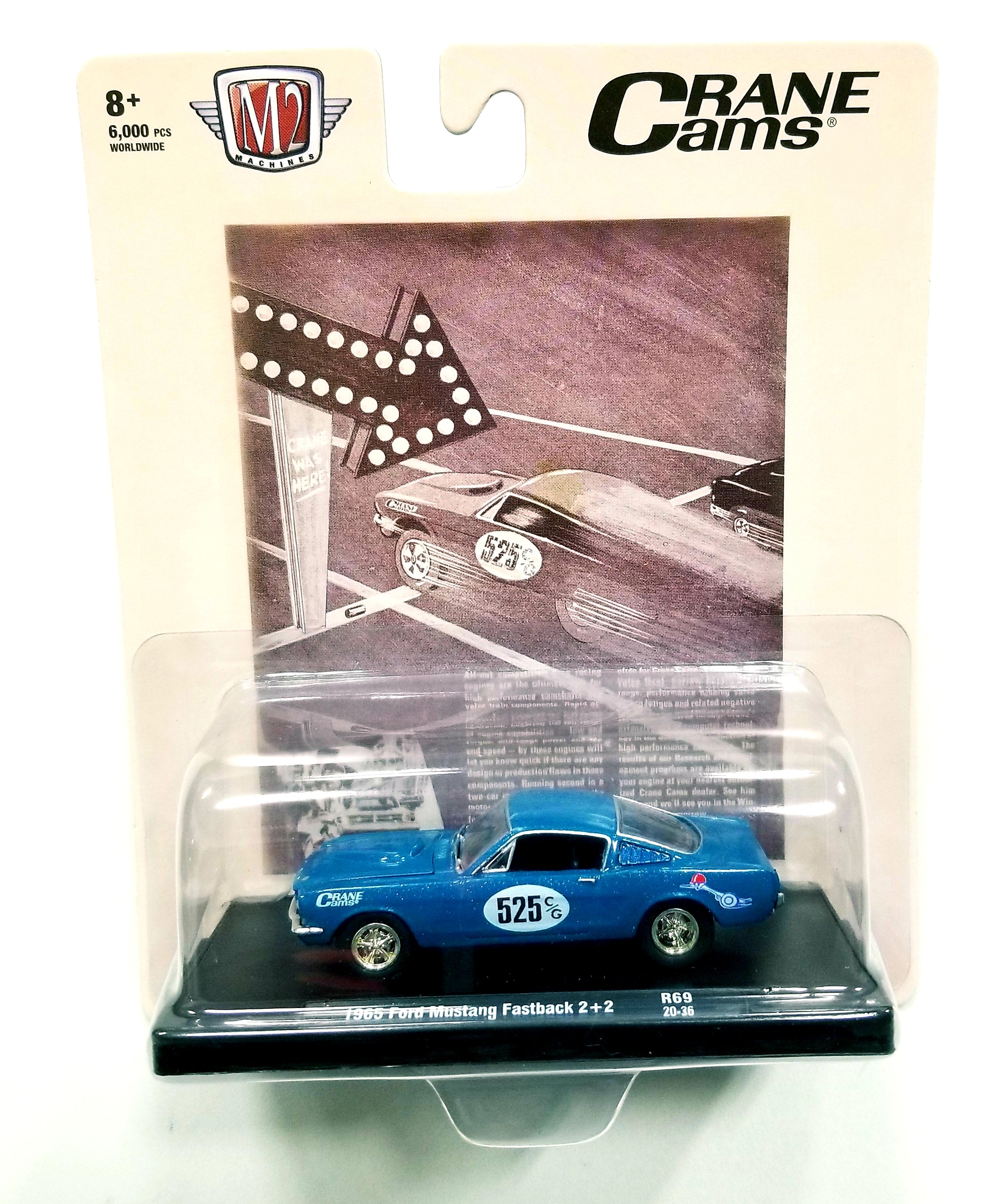 M2 Machines 1 64 Diecast Cars 1965 Ford Mustang Fastback Crane Cams R69