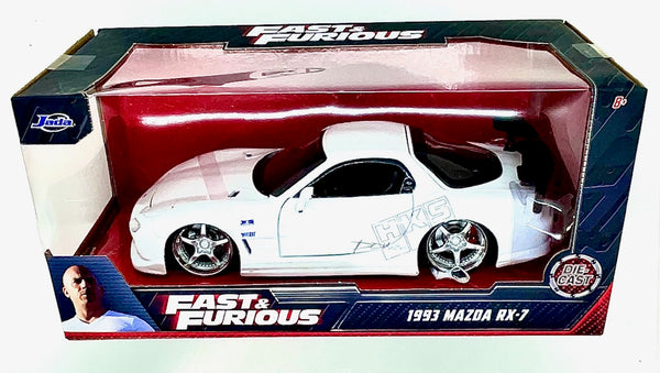 Jada Toys Fast & Furious 1993 MAZDA RX-7 HKS White Die Cast Car #32607 1:24