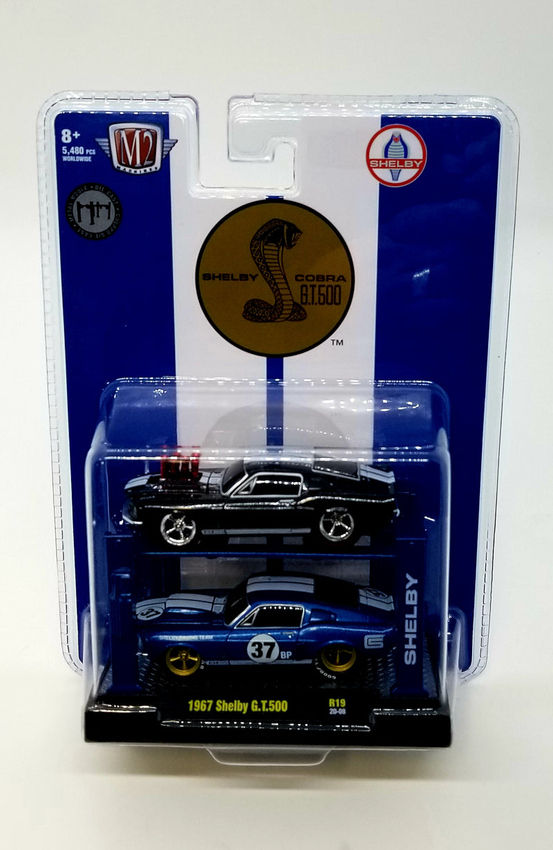 M2 Machines 1967 Shelby G.T. 500 Auto Lift 2 Pack R19 - Blue Black Die Cast Cars 1:64
