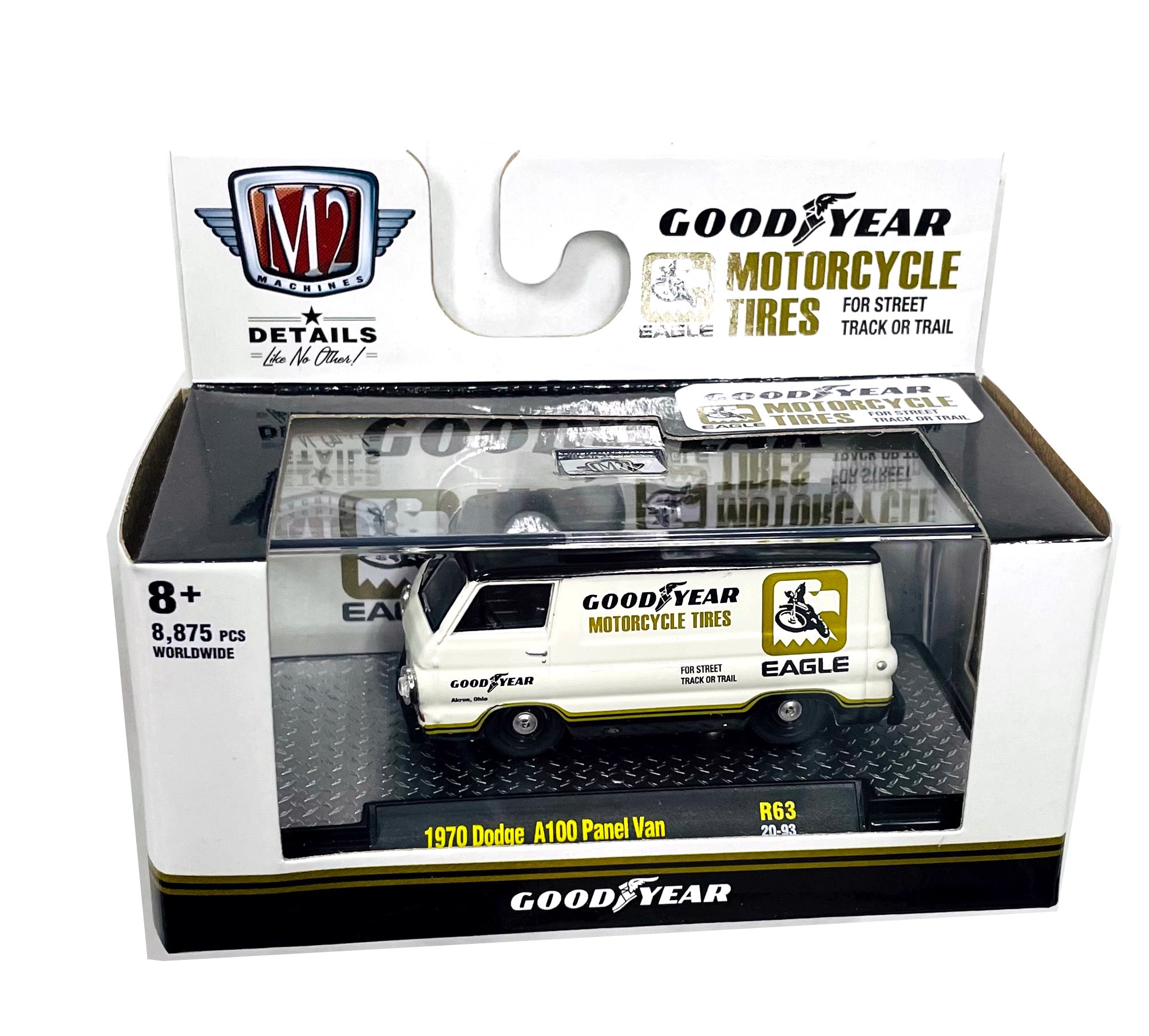 M2 Machines 1 64 Diecast Cars 1970 Dodge A100 Van Goodyear Motorcycle R63