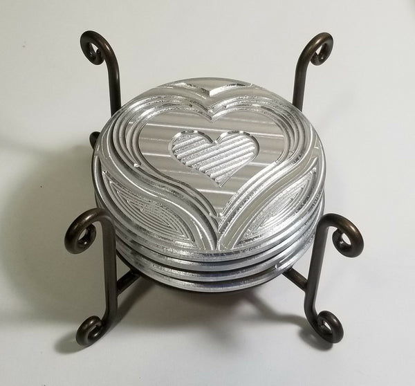 Wire Coaster Holder, Bronze, 4 Post Heavy Wire Scroll for 4" Round Coasters