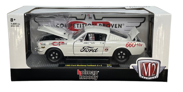 1965 Ford Mustang Fastback 2+2 White M2 Machines Holman Moody R91 Die Cast 1:24