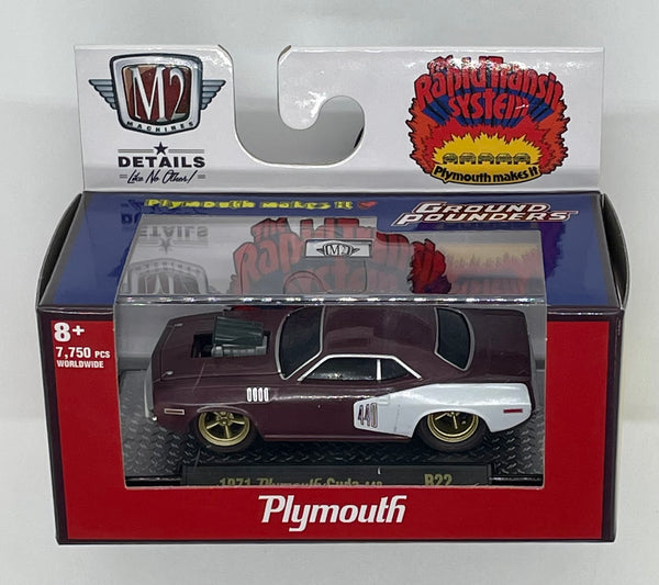 1971 Plymouth Cuda 440 Maroon White M2 Machines Groundpounders Die Cast Car 1:64