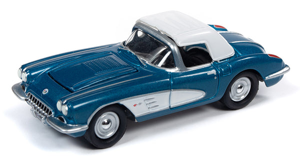 1958 Chevy Corvette Convertible Johnny Lightning Muscle Cars USA R3 Regal Turquoise Die Cast Car 1:64