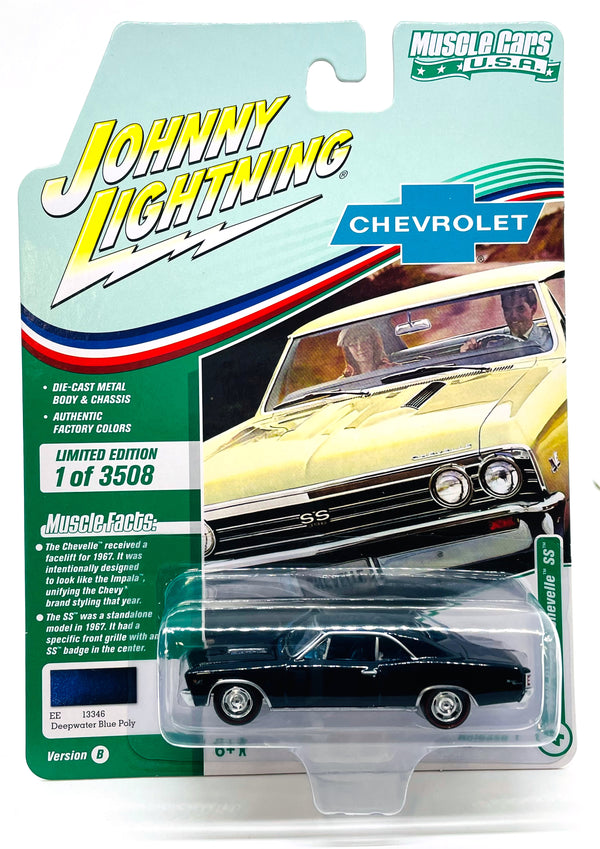 Johnny Lightning Muscle Cars USA 1967 Chevy Chevelle SS R1 Deepwater Blue Poly Die Cast Car 1:64