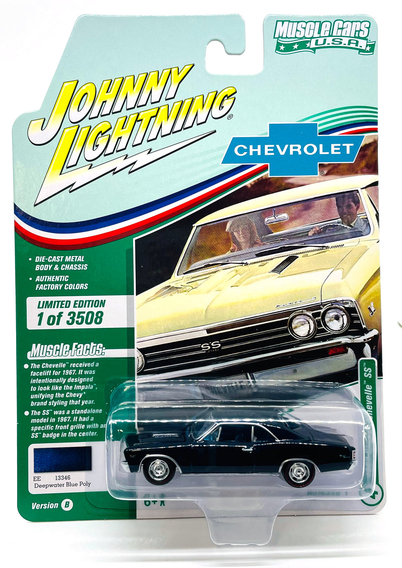 1967 Chevy Chevelle SS Johnny Lightning Muscle Cars USA R1 Deepwater Blue Poly Die Cast Car 1:64