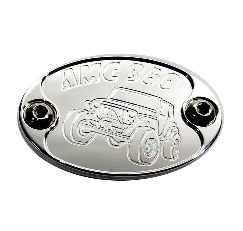 Custom Aluminum Metal Auto Badge Emblem Jeep Wrangler and AMC 360 Engine Graphic