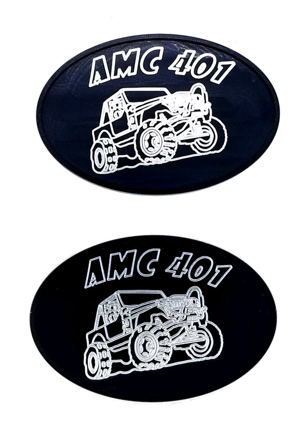 Custom Aluminum Car Badge Emblem Jeep CJ Series 401 Graphic - USA - Lot of 2