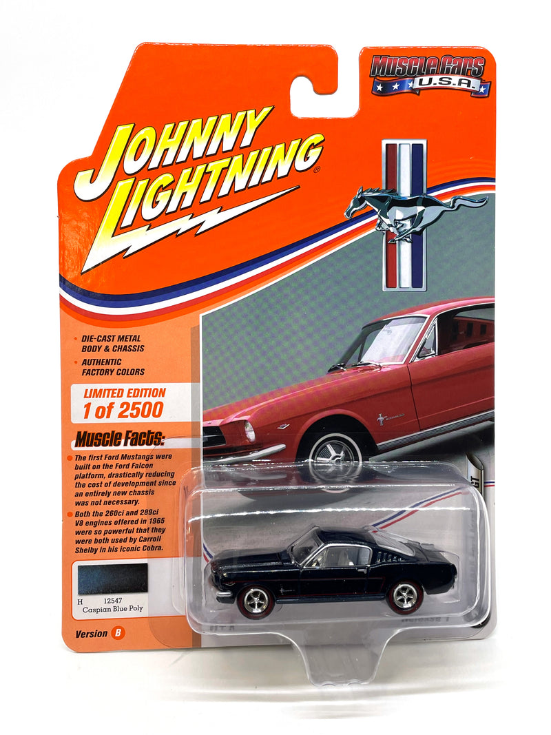 Johnny Lightning Muscle Cars USA 1965 Ford Mustang GT R1 Caspian Blue Poly Die Cast Car 1:64
