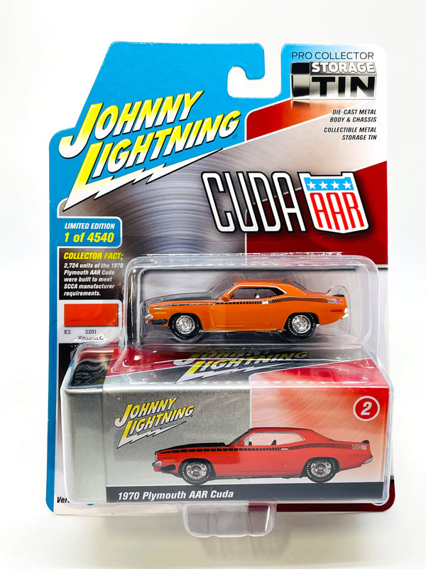 1970 Plymouth AAR Cuda Johnny Lightning Collector Storage Tin R3 Vitamin C Orange Die Cast Car 1:64