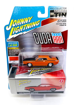 Johnny Lightning Collector Storage Tin 1970 Plymouth AAR Cuda R3 Vitamin C Orange Die Cast Car 1:64