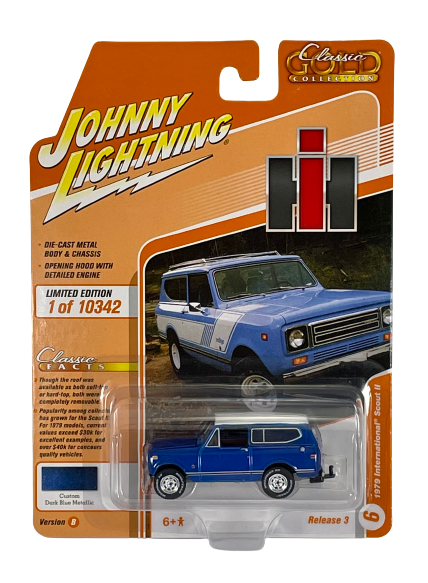 1979 International Scout II Dark Blue Metallic Johnny Lightning Classic Gold R3 #6 Die Cast Car 1:64