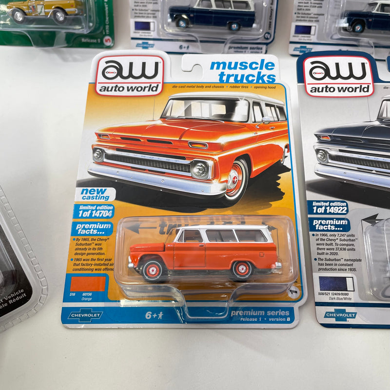 Auto World, Jada Toys, 1966 to 1970 Chevy Suburban Cheyenne 1:64 Lot of 8