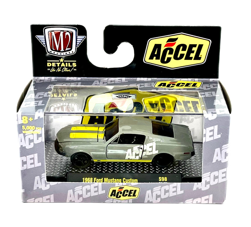 M2 Machines 1968 Ford Mustang Custom Accel Stealth Gray Die Cast Car S98 1:64